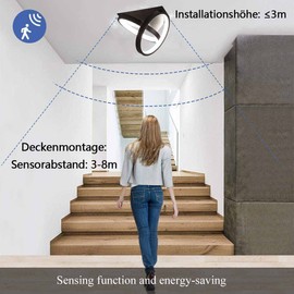 26 W LED Ceiling Light with Motion Sensor Indoor Sensor Lamp Modern Ceiling Light with Sensor for Hallway Stairs Living Room Balcony Kitchen Garage Porch Office Black Interior Lamps Cool White Light 6000 K