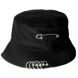 QOOEQPQY Bucket Hats Unisex Iron Ring Hoop Folding Fisherman's Hat Sun Protection Sun Hat Summer Outdoor Cap (Black)