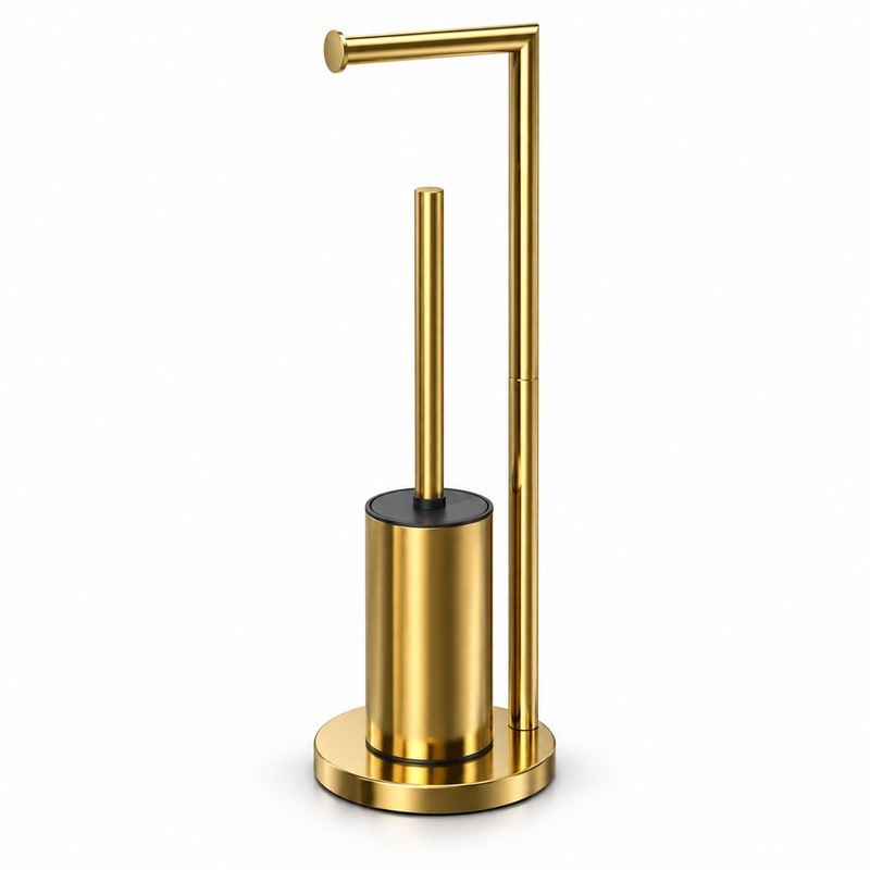 Freestanding Toilet Paper Holder with Toilet Brush and Holder, Metal