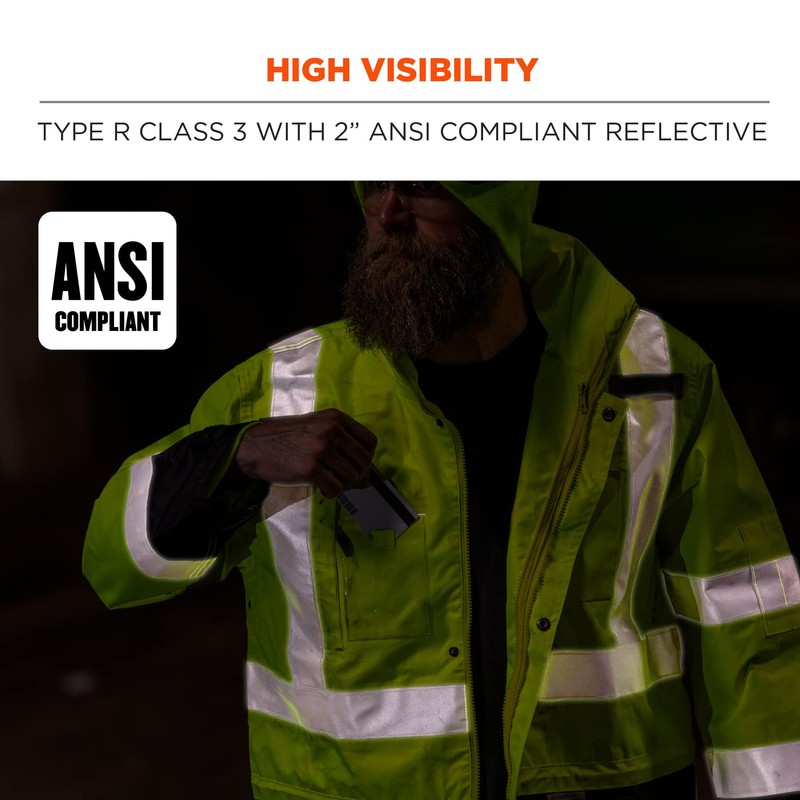 Ergodyne GloWear 8386 High Visibility Reflective Outer Rain Shell Jacket,