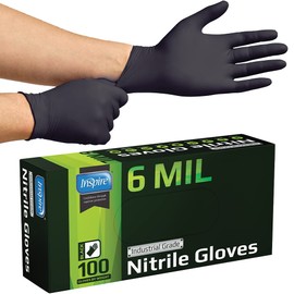 Inspire Black Nitrile Gloves | HEAVY DUTY 6 Mil Nitrile THE ORIGINAL Nitrile Medical Food Cleaning Disposable Gloves (Small, 100, Count)