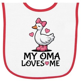 inktastic My Oma Loves Me Grandkids Baby Terry Cloth Bib White and Red 4665b
