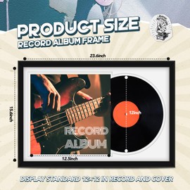 Colingmill 2 Pcs Vinyl Record Frame, Wall Mounting Double Groove Record Album Frame for 12 x 12 Inch LP Cover Black Vinyl Record Display Frame for Home Office, 16 x 24 in (White Matting)