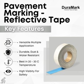 ifloortape DuraMark White Outdoor Pavement Marking Tape, Flexible Polymer Rubber Base for Asphalt & Concrete Surfaces (2 Inch x 50 Feet)