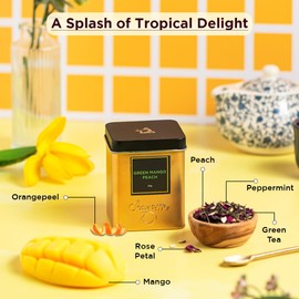 CHAYAM Mango Peach & Rose Green Tea Tin Set | 50g Each | Refreshing Combo in Tin box | Fruity Mango tea and Floral Rose Green Loose Tea - Combo Tea Set