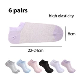 6 Pairs Of Women'S Socks, Pure Cotton Socks, Women'S Summer Thin, Cotton Ultra-Thin Short Socks, Women'S Casual Socks, Light Mesh Women'S Socks, Non-Slip Low-Top Socks (Size 36-40)Random Color