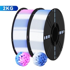 KELEIDI dual color and three color 3D printing consumables PLA silk filament, 1.75mm, color printing, high precision, strong toughness, neat wiring, 1000g * 2 (4.4 pounds) 2kg, suitable for most FDM printers (2PCS):_Blue Silver+Purple Silver