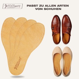 FOOT MATE Leather Insoles with Natural Cork, 3 Pairs, Shoe Insoles, Sweat Feet, Shoe Insoles, Anti-Sweat, Leather Soles for Shoes, Size 35/36