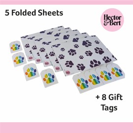 Rainbow Paw Print Wrapping Paper Sheets x 5, plus 8 Gift Tags - 100% Recyclable - Eco Friendly Dog Gift Wrap (Rainbow Paw Print)