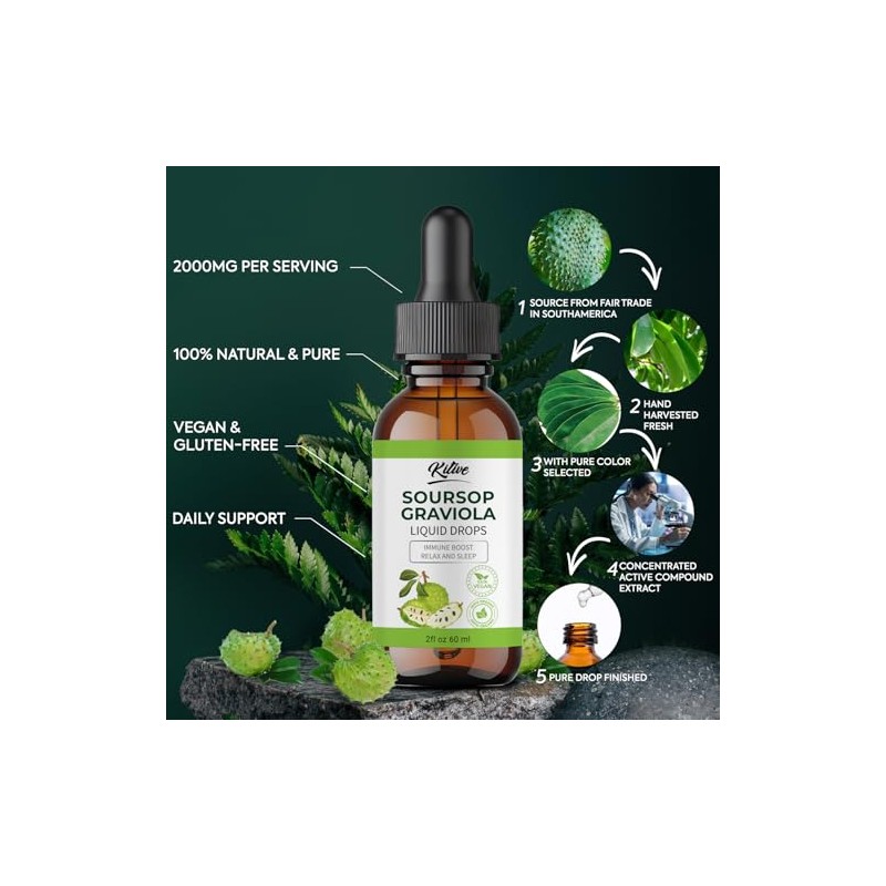 KITIVE Organic Soursop Bitters Liquid Drops: Traditional Herbal Extract, Pure