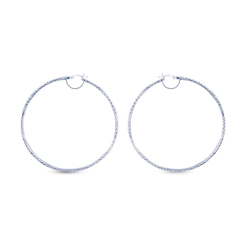 925 Large Sterling Silver Diamond-Cut Hoop Earrings Italian Design Click-Top