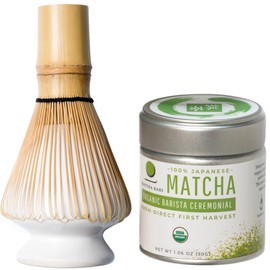 Dr. Weil Matcha Kari Mini Matcha Tea Set - White - Ceremonial Organic Matcha with Whisk & Holder