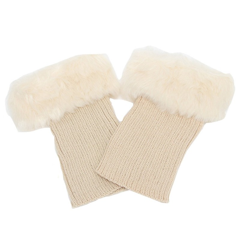 Womens Fur Trim Boot Cuff Top Cover Leg Warmers Ivory