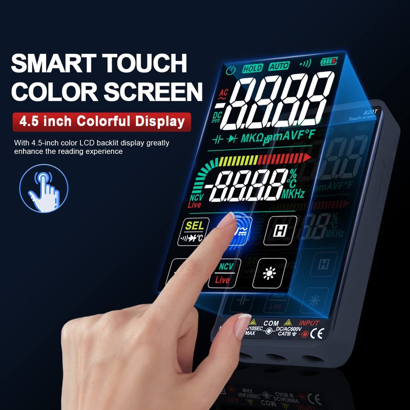 Xin Tester Multímetro Digital con Pantalla Táctil Rango Automático 10000