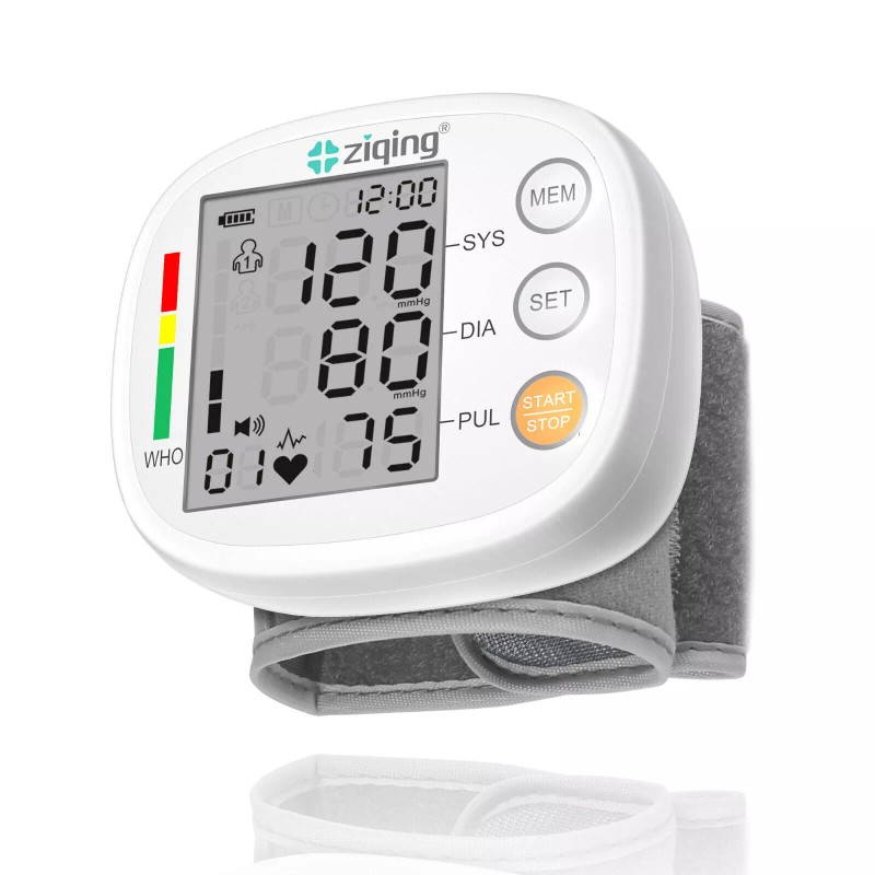 Ziqing LCD Screen Wrist Blood Pressure Monitor Adjustable Cuff Heart