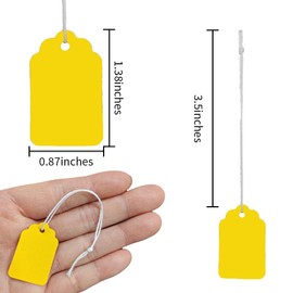 Acoeitl 300 Pcs 1.38x0.87 Inches Yellow Blank Jewelry Price Tags with String Attached Retail Paper Gift and Sale Hang Tag Handwritten Price Display Lables for Pricing Clothes Necklace & Merchandise