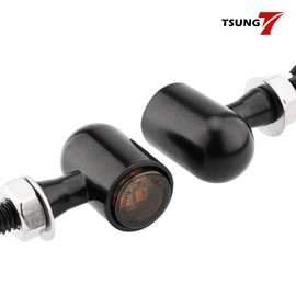 TSUNG Mini Motorcycle Turn Signals Light LED Micro Blinkers Small Front Rear Indicator Compatible with Harley Davidson Indian Honda Suzuki Triumph Cafe Racer Bobber Street Bike (D-Black Amber)