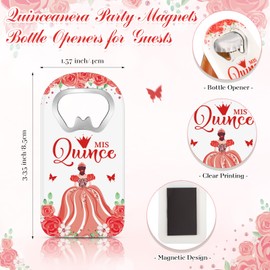 Yiyiring 25 Sets Quinceanera Party Favor Gifts for Guests Mis Quince Bottle Opener Fridge Magnet with Thank You Card and Organza Bag 15 Years Birthday Party Favors for Souvenirs (Red)
