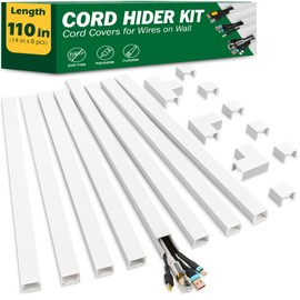 AZEN Cord Hider Kit, 110in Cord Covers for Wires on Wall, Paintable Wire Covers for Cords on Wall, Self-Adhesive Cable Hider Cord Organizer, Wire Hiders for TV on Wall, 8X L14in X W0.96in x H0.57in