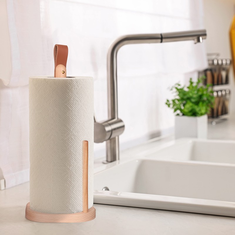 Relaxdays Standing Kitchen Roll Holder, Beech Wood, H x W