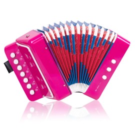 Button Accordion,Horse 10 Keys Control Accordion Musical Instruments for Beginners Lightweight and Environmentally-friendly(Rose Red)