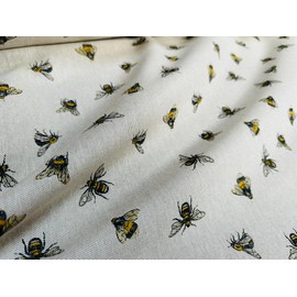 Generic Bumblebee Print Fabric Bee Insects Linen Look Curtain Material for Dress Home Decor Curtain Upholstery - 140cm Wide Canvas (Sold by The Metre)