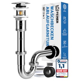 FEINER Sink Drain Fitting with Overflow + Siphon Sink Set Universal Stainless Steel Syphon Sink with Free Seals, Installation Video
