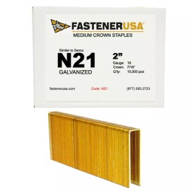 FastenerUSA 2" LEG x 7/16" CROWN 16GA GALV N21 STAPLES 10,000ct | N21