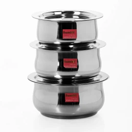 Sumeet Stainless Steel Cookware Set With Lid, 1.6, 2.1 Liters, 3 Piece (Steel)