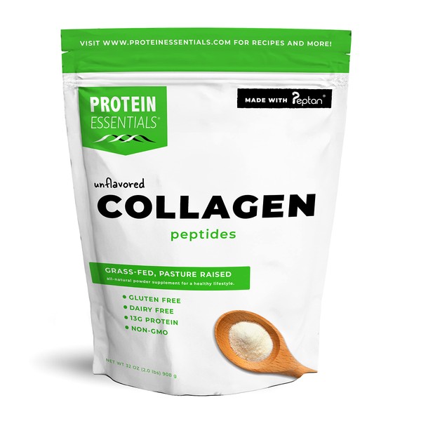 Protein Essentials Collagen Peptides Powder, Grass-Fed, Paleo & Keto Friendly, NonGMO & Gluten Free Unflavored 32oz