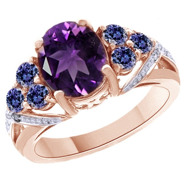 AFFY Simulated Amethyst, Tanzanite CZ and White CZ Solitaire Engagement