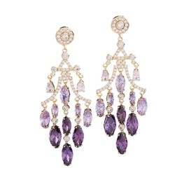 Delicate 18K Gold Moissanite Water Drop Tassel Earrings, Geometric Design Crystal Drop Earrings, Jewelry For Party And Bridal Weddings (Purple, 18K Gold)