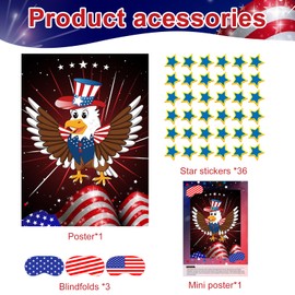 ASTARON Pin The Star on The Eagle Patriotic Party Game 4th of July Independence Day Party Activities Game, Poster with 36 Stickers & 3 blindfolds Independence day decor