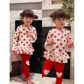 Conjunto de ropa para el día de San Valentín para niñas y bebés, manga con volantes rojos, pantalones en forma de corazón, Pantalones rojos, 3 Años/4 Años