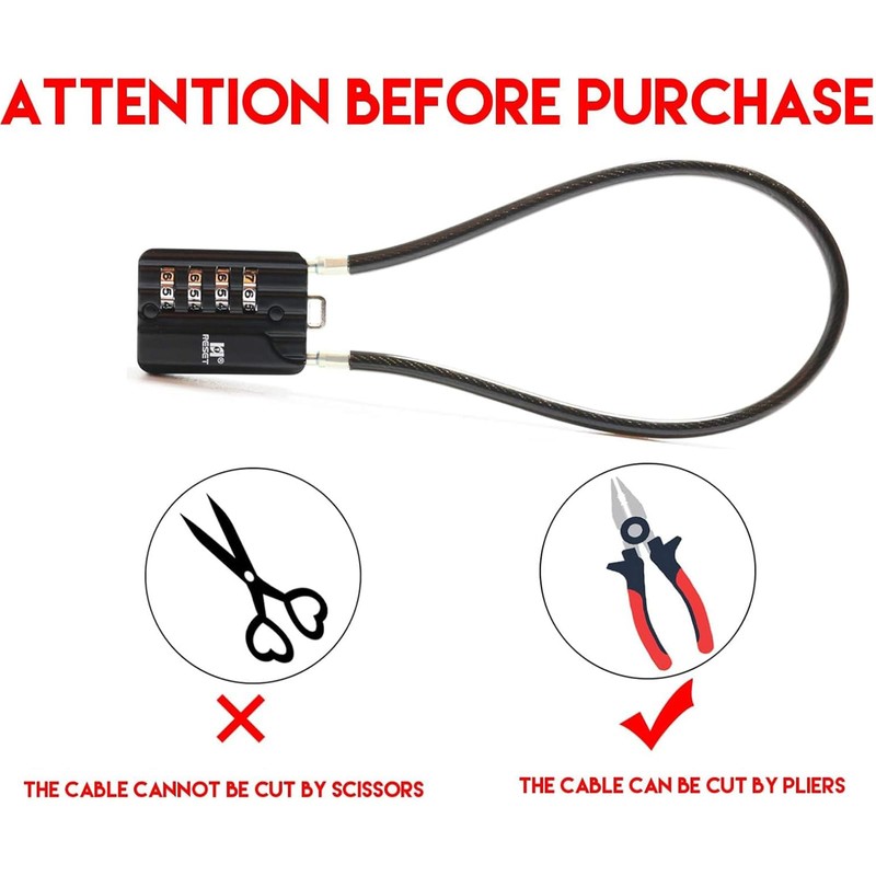 RESET -204 4-Digit Combination Lock with 50 cm Wire Rope,