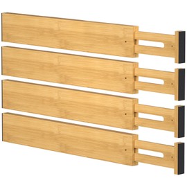Ryqtop Bamboo Drawer Dividers,17-22" Adjustable Kitchen Drawer Organizer for Clothes,4 Pack Expandable Drawer Organization Separators for Bedroom,Bathroom,Dresser and Office,Natural