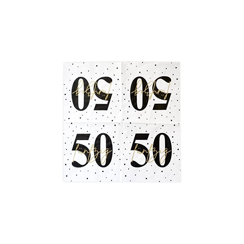 20 Napkins for 50th Birthday 33 x 33 cm White
