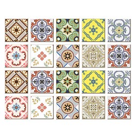 Poromoro Spanish Portuguese Azulejo Style Backsplash Peel and Stick Tile Stickers Set of 20 pcs(3.9_D)
