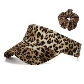 HAWILL Sun Visor Sun Hat Women's Leopard Print Visor Cap Sports Sun Protection Beach Sun Visor Hat 80s UV Protection Cap with Velcro Closure Leisure Summer for Golf Tennis Poker Parties, Leopard