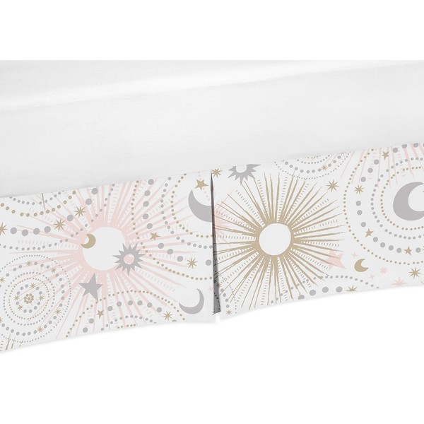 Blush Pink, Gold, Grey and White Star and Moon Baby Girl Pleated Crib Bed Skirt Dust Ruffle for Celestial Collection by Sweet Jojo Designs