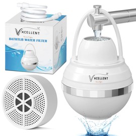 VXCELLENT 8-Stage Bathtub Water Filter – Removes Chlorine & Impurities – Vitamin C + Carbon Filtration – Long-Lasting 5,000 Gallons – Skin & Hair Friendly Bath Filter