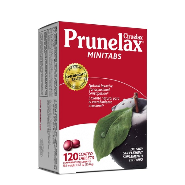 Prunelax Ciruelax Natural Laxative Regular for Occasional Constipation, Mini Tablets, Prunes, 120 Count