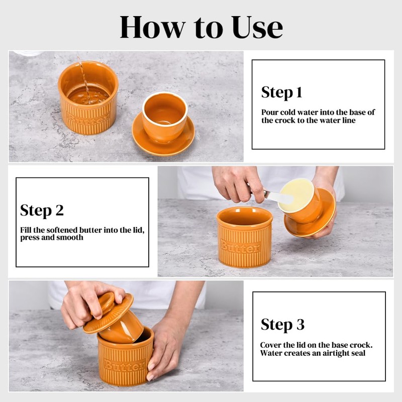 French Butter Crock for Counter with Water Seal, Ceramic French
