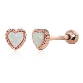 Meissa Heart Shape Opal Earrings Gold Plated Stud Earrings for Women Birthstone Earrings Rose Gold Stud Earrings Cute Opal Studs (01_Rose Gold)