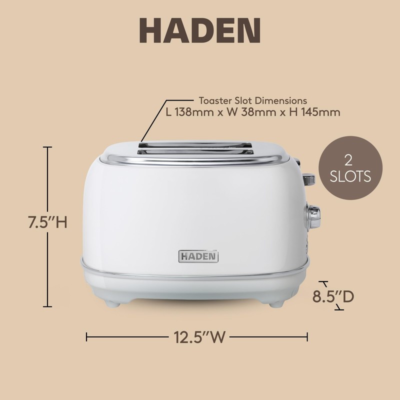 Haden Heritage 2-Slice Wide-Slot Toaster, Stainless-Steel Bread Toaster with Adjustable