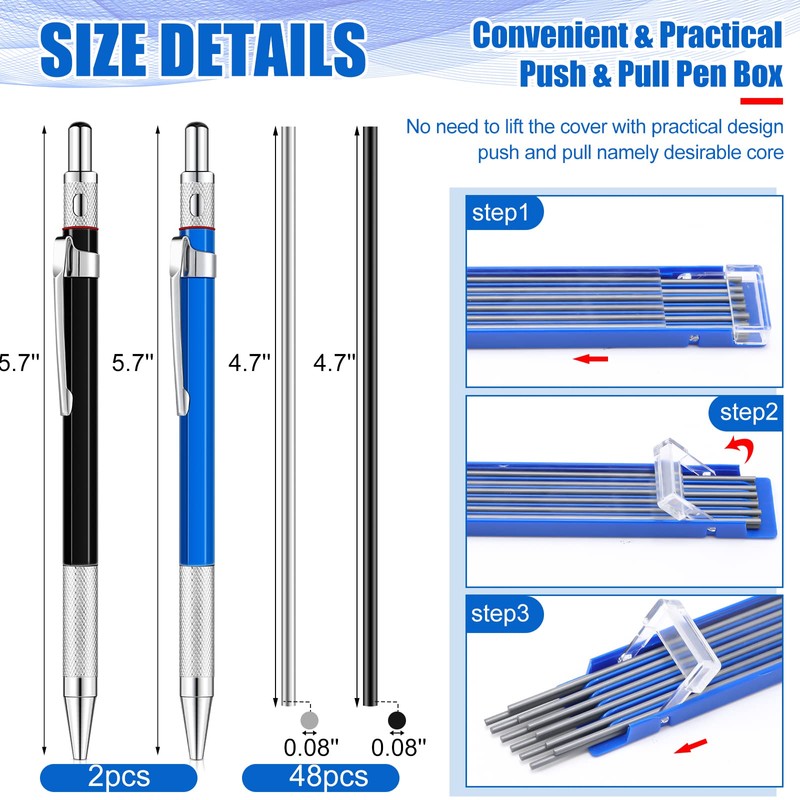 2 Pcs Welders Pencil with 48 PCS Round Refills Mechanical
