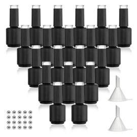 Empty Gel Nail Polish Bottles with Brush, 15ML Empty Nail Polish Bottles with Transparent Top,Opaque Round Refillable Fingernail Polish Bottles UV Safe with Mixing Balls & Funnels, Pack of 20 (BLACK)