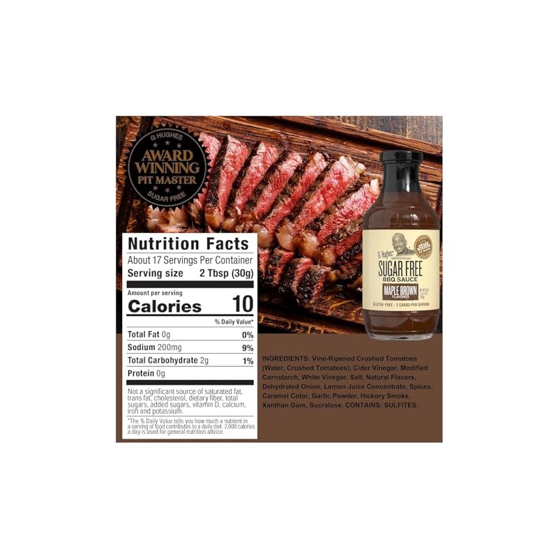 G Hughes BBQ Sauce SugarFree Maple Brown