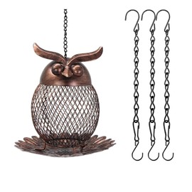 Bird Feeder for Outdoors Hanging, Owl Metal Wild Birdfeeders with 3-Pack Hanging Chains, for Outside Garden Yard Decoration