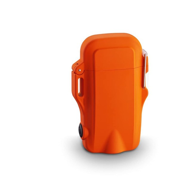 SKRFIRE Windproof Lighter, Waterproof Lighter Dual Arc Lighter Electric Lighter with LED Flashlight, Rechargeable USB Lighter Flameless Plasma Lighter with Lanyard for Camping, Hiking (Orange)